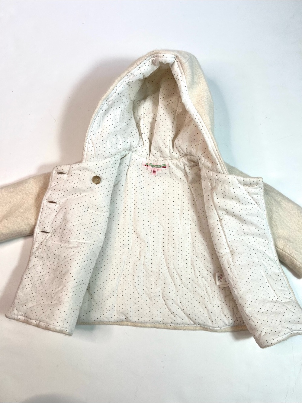 Bonpoint Misha Wool Cotton Double Breasted Hooded Winter Coat Size 18 Months - Picture 6 of 13